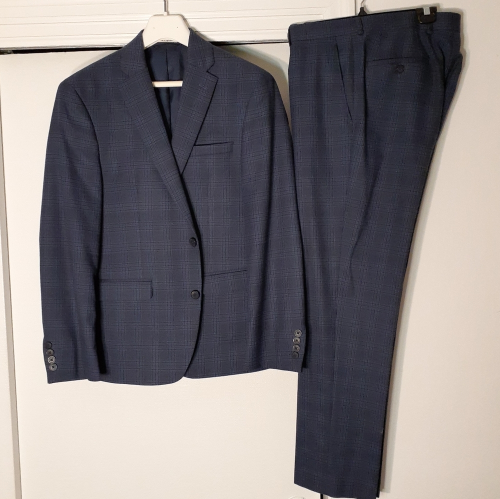 Bar III men's slim fit navy blue suit 38s Blazer jacket pants suitcoat coat 38 s